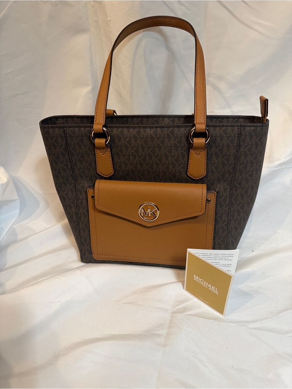 Michael Kors Joey Tote Logo Canvas Brown Monogram Tan Snap Front Pocket. New! - Picture 9 of 13